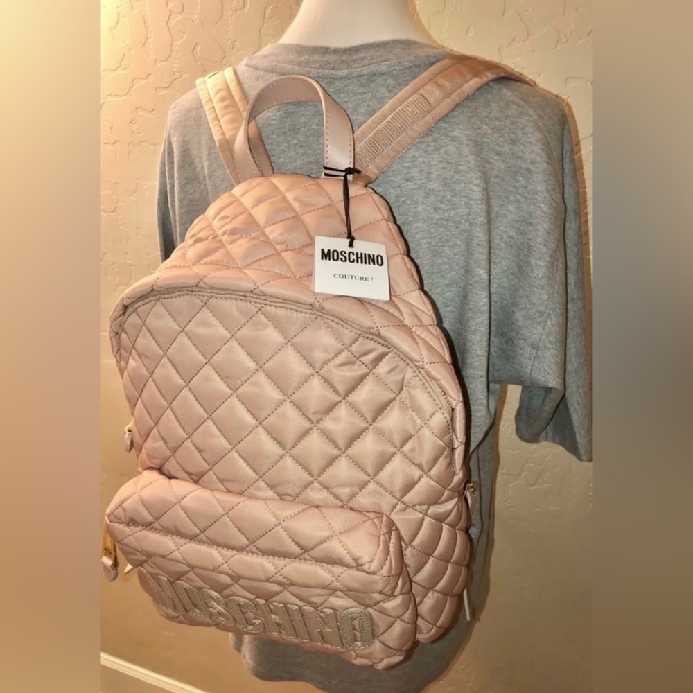 🎉HP🎉New Moschino Large Nylon Quilted Logo Light Blush Pink Backpack✨LimitedEd - Picture 4 of 15